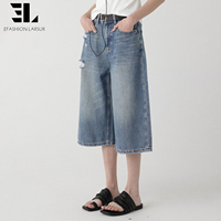 Shorts en jean délavés et déchirés en lyocell doux et écologique LARSUR Custom Factory pour femmes