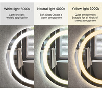 Miroir de salle de bain rond moderne pour hôtel et maison, avec écran tactile LED, miroir de vanité intelligent, miroir de salle de bain éclairé avec lumière LED