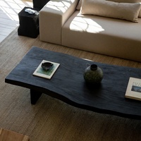 Table basse de salon en bois de style italien, moderne, noire, irrégulière, en forme de nuage, rétro