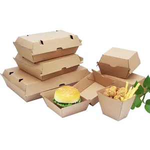 使い捨てバーガーボックスカスタムサイズ食品包装折りたたみボックスクラフト紙バーガー段ボール箱ファーストフードバーガー包装用