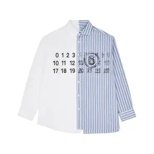 OEM custom oversized shirts splicing design High Quality stripe long sleeve casual shirt mens