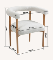 Meubles de salle à manger nordique dossier incurvé bois blanc Teddy tissu Boucle chaise de salle à manger accoudoir Accent fauteuil salon