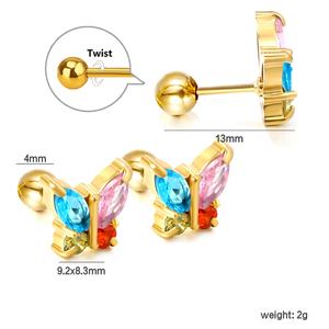 Pendientes de Zirconia de Moda al por Mayor, Pendientes de Acero Inoxidable con Baño de Oro de 18K, Pendientes de Cristal con Mariposas Coloridas para Mujer - Product Image 2