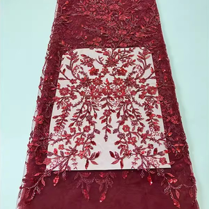Ancho 125 cm poliéster bordado tul Malla tela lentejuelas árbol ramas cuentas tela para mujer moda boda vestido de novia - Product Image 1
