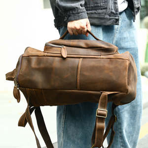 Sac à dos vintage en cuir véritable Crazy Horse, sac à dos étanche pour hommes, grande capacité, voyage en plein air, fermeture à glissière en polyester - Product Image 3