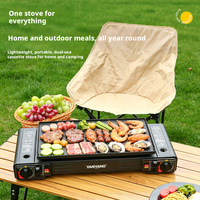 Réchaud à gaz portable double brûleur au butane pour camping, pique-nique, hotpot et barbecue