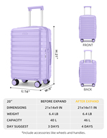 Nouveau style de bagages colorés à la crème et à la lavande de 20 pouces avec serrure TSA Produit de gros d'usine Valise personnelle à bord de la compagnie aérienne