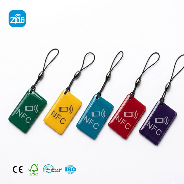 Custom logo Programmable 13.56mhz Rewritable Waterproof Epoxy PVC Rfid Mini Tag Keyfobs Nfc Keychain for Access Control