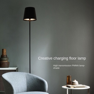 Lampe industrielle moderne à haut poteau avec gradateur de lumière LED, lampadaire avec abat-jour suspendu en verre pour chambre et salon - Product Image 2