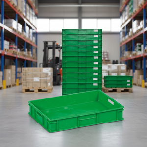 Green HDPE Plastic <b>Crate</b> Solid Wall Solid Base Stackable Durable Industrial Professional Grade Leak-proof Easy Clean Heavy Duty - Product Image 3