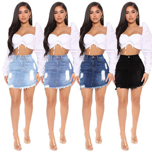 Deat — <span class=keywords><strong>jupe</strong></span> <span class=keywords><strong>en</strong></span> Denim décontractée à <span class=keywords><strong>taille</strong></span> <span class=keywords><strong>haute</strong></span>, vêtement d'été bleu clair, Mini <span class=keywords><strong>jupe</strong></span> crayon, effet délavée, Sexy avec poches, E622 - Product Image 3