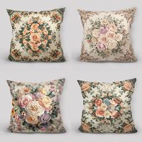 Housse de coussin vintage à motif floral rose, motif de bouquet de fleurs romantique, coussin décoratif, housse de coussin de luxe, décoration d'intérieur
