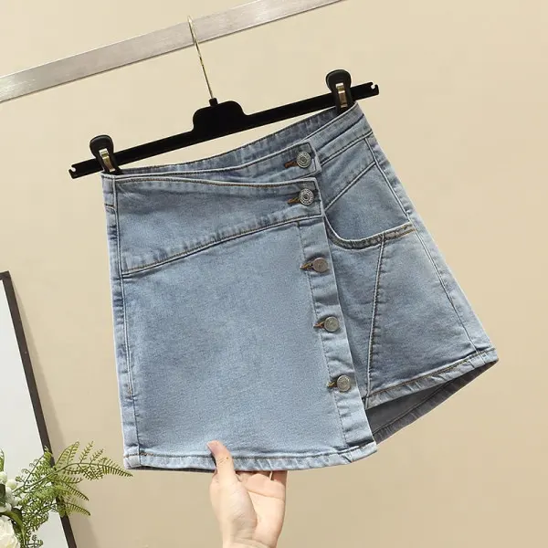 Denim Skirt High Waist A-line Mini Skirts Women 2022 Summer New Arrivals Single Button Pockets Blue Jean Skirt Style Saia Jeans