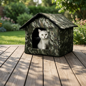 Maison pour chat camouflage, lit d'extérieur portable pour animaux de compagnie, abri pour chats, design rectangulaire simple - Product Image 1