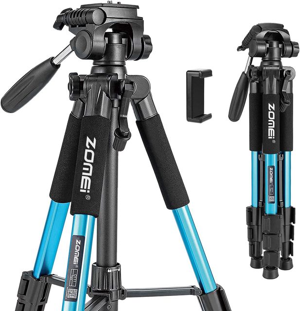 Zomei Camera Tripod 55inch/140cm Smartphone Tripod Flexible Aluminum Travel Tripod Phone Holder For Photography Youtube Blue