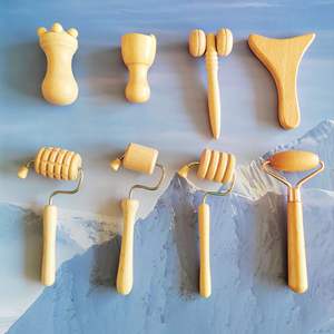 Fabrik-Großhandel Benutzerdefiniertes Logo Natürlicher Holz-Rollmassagestab Gesichts-Gua-Sha Mini Holz-Massage-Set - Product Image 1