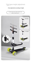 Trottinette à 3 roues 2 en 1 incassable pour enfants, garçons et filles de 3 à 6 ans, siège à hauteur réglable moderne, capteur de lumière, extérieur