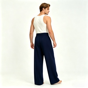 Men's Wide Leg Knit Track Pants Elastic <b>Drawstring</b> Waist Casual <b>Trousers</b> - Product Image 2