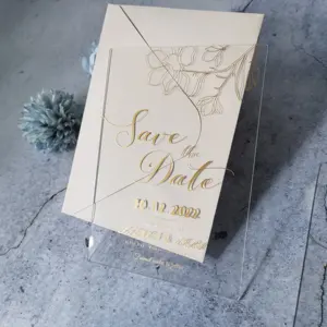 Cartão de convite de casamento acrílico exclusivo de plástico transparente personalizado