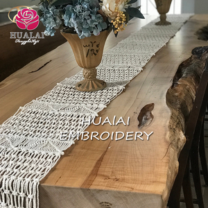 HT-TC-Z015 13x108inch Milky White Dobby Printed 100% Polyester <strong>Washable</strong> Durable Eco-Friendly Woven Table <strong>Runners</strong> - Product Image 4