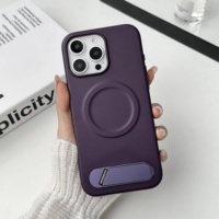 Étui de téléphone magnétique de béquille en métal invisible en cuir PU d'affaires de luxe pour iPhone 13 14 15 16 Plus Pro Max