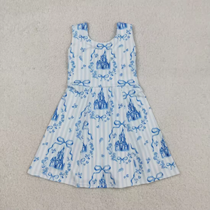 Ensembles de Vêtements pour Bébés et Tout-Petits Filles, Motif Château Rose et Bleu, Tenues à Nœuds, Shorts 2 Pièces, Collection Printemps-Été, Vêtements pour Enfants en Gros - Product Image 3
