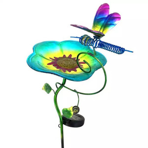 Solar Garden <b>Bird</b> <b>Feeder</b> With Dragonfly Design Metal Stake Outdoor Lighting Water Resistant LED Light Rechargeable - Product Image 5