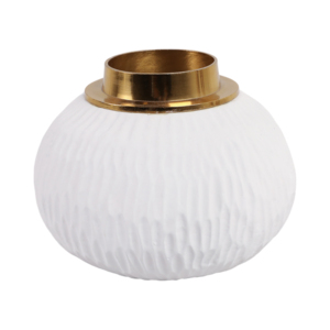 Vaso medio in resina con bordo in metallo, bianco, decorativo, per soggiorno, decorazioni per la casa, camera da letto, vanità - Product Image 1