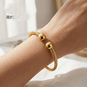 Rose Gold Open Magnetic Bangle Stainless Steel Threaded Elastic <b>Bracelet</b> Unisex Jewelry Gift - Product Image 2