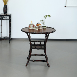 Chinese Style <b>Bamboo</b> Coffee <b>Table</b> Small Round With Waist Antique Bronze Color Household Tea <b>Table</b> Ming Style Design - Product Image 1