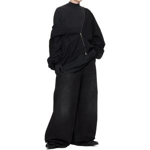 High Quality Street Wear Loose Fit <b>Button</b> <b>Fly</b> 100% Cotton Denim Trousers Black Baggy <b>Jeans</b> for Men - Product Image 5