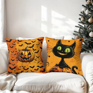 Halloween themed throw pillows featuring black cats and jack-o-lanterns for festive home decor - Product Image 3