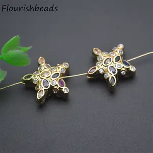 New Design Anti Fading 18K Gold Plated Colorful CZ Pave Star Shape Spacer Beads for DIY Woman Jewelry Bracelet Making