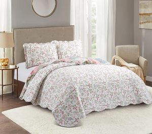 Patchwork de fleurs de pêche et d'olivier, ensemble de couette 3 pièces avec 2 taies d'oreiller, <span class=keywords><strong>couvre</strong></span>-<span class=keywords><strong>lit</strong></span> réversible, couverture légère et douce - Product Image 4