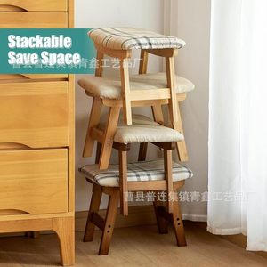 Stackable Solid <b>Wood</b> <b>Stool</b> With Fabric Cushion For Living Room Home Furniture Scandinavian Design Modern Style - Product Image 1
