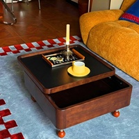 Table basse Bauhaus Mid-Century en verre, plateau en bois massif, rangement, salon, petit appartement