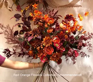De gros pivoine rouge pommes-Orange Rouge De Mariage Arrangement de Fleurs Vraie Touche Fleurs Artificielles En Soie Pour La Maison De Mariage Décoration D'arc