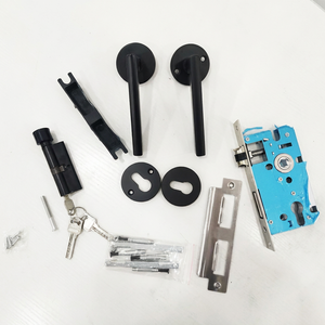 무광 블랙 알루미늄 합금 분할 도어락 라운드 로즈 인테리어 도어 핸들 L001 - Product Image 4
