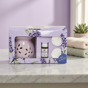 Luxury Lavender Ceramic Handmade Letterpress Printed Oil <b>Burner</b> Gift Set with Essential Oil Tealight <b>Candles</b> | Aromatherapy Gift - Product Image 3