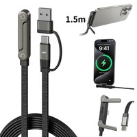 Kabel Pengisian Cepat 240W Teranyam 2 in 1, Stand Ponsel Lipat Putar, Dilengkapi Adaptor USB A untuk Smartphone Tipe C