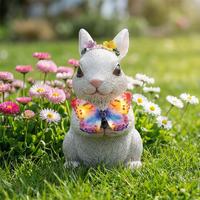 Figurine de lapin solaire fantaisiste - Accent papillon LED oscillant, sculpture de jardin en résine durable avec dissipation thermique supérieure