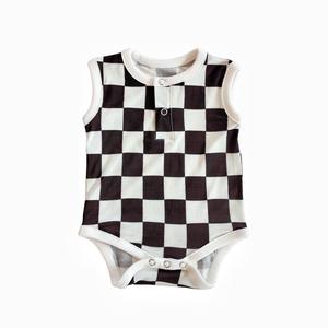 Damier grille bébé à manches longues fermeture éclair barboteuse unisexe bébé fille et enfant en bas âge garçon sommeil pyjamas fabriqué à partir de 95% bambou 5% Spandex - Product Image 3