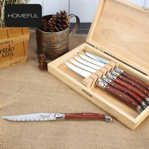Ensemble de six couteaux à steak <span class=keywords><strong>Laguiole</strong></span> en acier inoxydable avec manche en bois, design durable, prix d'<span class=keywords><strong>usine</strong></span>, pour la cuisine et les restaurants - Product Image 1