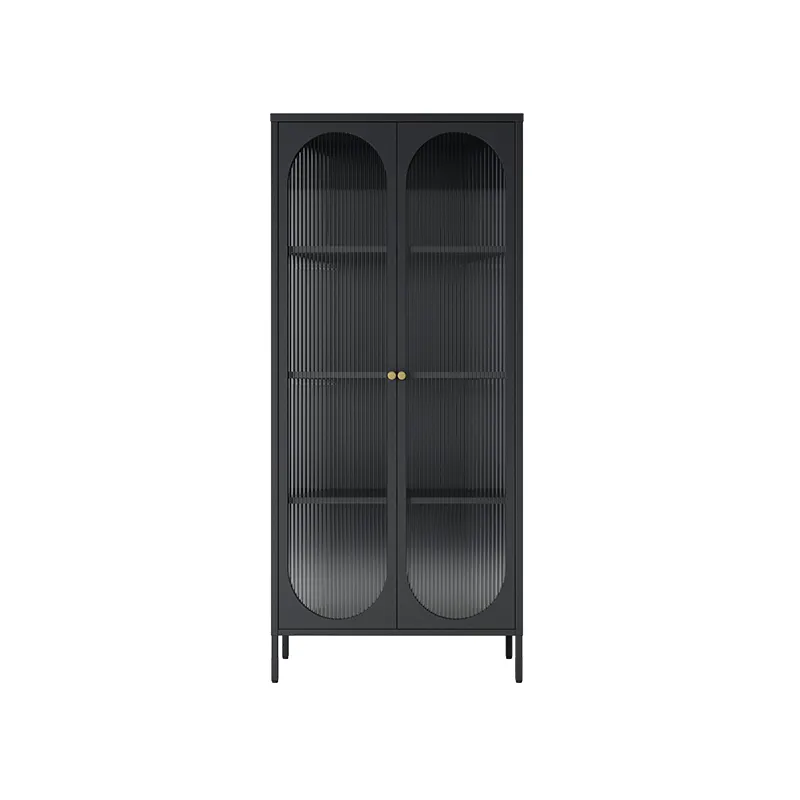 Factory Sales Steel Storage Furniture Storage Sideboard Cabinet Black Bar Cabinet Luxury 2 Glass Door Display Cabinet