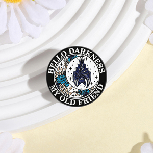 Broche de Esmalte Hello Darkness My Old Friend, Broches con Letras de Música Folk, Broches Góticos con Diseño de Murciélago y Flor, Insignia para Bolsa o Solapa, Joyería, Regalos para Fans - Product Image 2