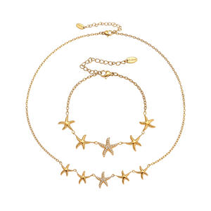 18k असली सोने की स्टारफिश डायमंड गहने सेट, फैशनेबल समुद्र तट छुट्टी शैली स्टेनलेस स्टील गहने जो फीका नहीं होगा - Product Image 3