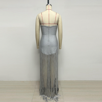 Robe de soirée élégante sans manches pour femme, haut de gamme, avec strass, franges et sequins, style bandage moulant, sans bretelles, modèle SB3953