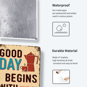 Targa in Metallo Regalo per Amanti del Caffè, Decorazione Cappuccino Americano Latte per Cucina Ufficio Caffetteria - Product Image 4