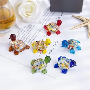 Set Of 6 Handmade Mini Sea Turtle Art Crystal Glass Blown Sea Animal Figurines Desk Home Decoration