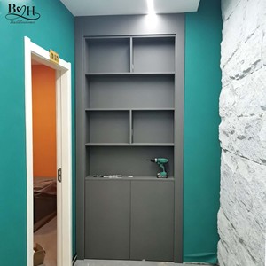Étagère de rangement multicouche moderne en bois sur mesure avec porte escamotable dissimulée, bibliothèque secrète, porte Murphy secrète pour bureau ou pièce secrète - Product Image 2